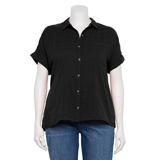 Plus Size Sonoma Goods For Life® Short Sleeve Button Down Top Black 10 Plus Size Sonoma Goods For Life® Short Sleeve Button Down Top Black - Image 8