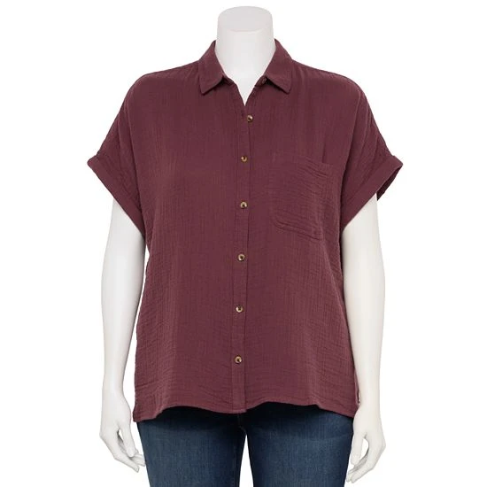 Plus Size Sonoma Goods For Life® Short Sleeve Button Down Top Black 11 Plus Size Sonoma Goods For Life® Short Sleeve Button Down Top Black - Image 9